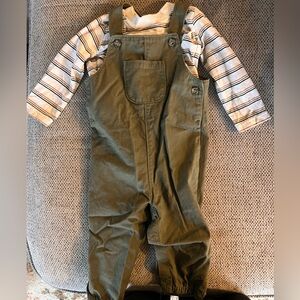 Carter's Olive Green Overalls with Striped Shirt